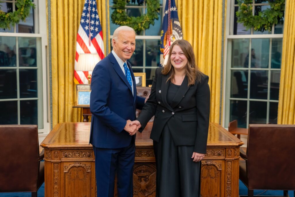 Then-President Joe Biden and Sarah Scheinman (LinkedIn)