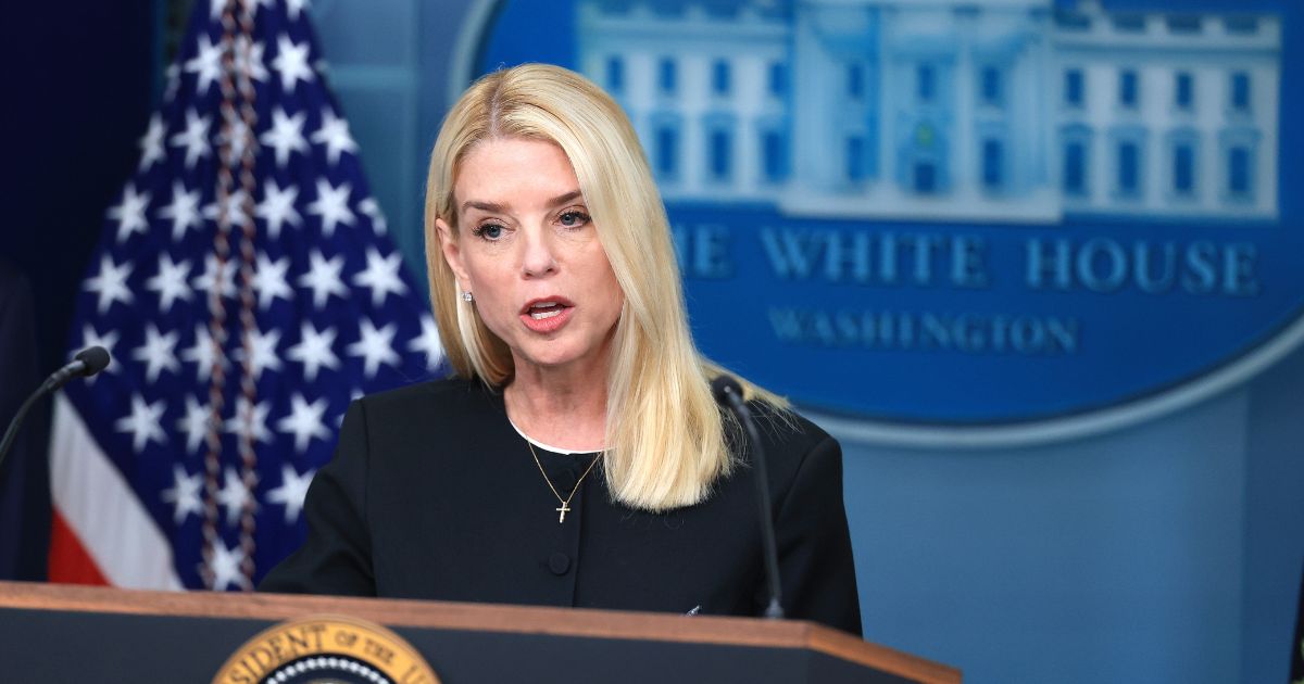Attorney General Pam Bondi speaks on recent Supreme Court rulings in the briefing room at the White House on June 27, 2025, in Washington, D.C.