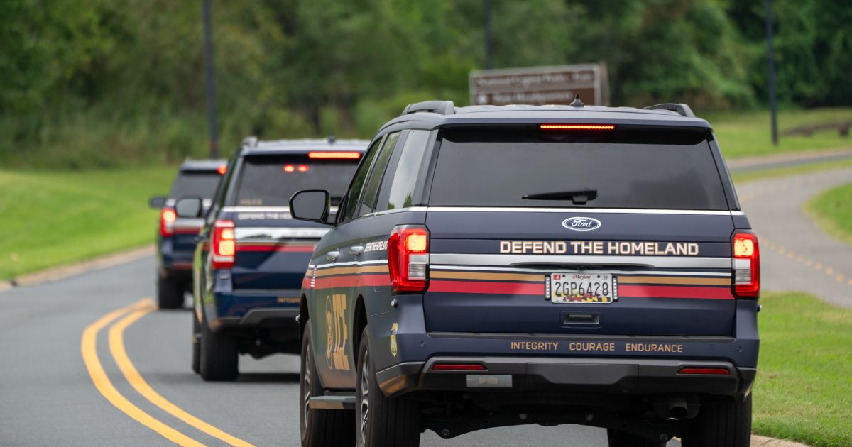 Immigration and Customs Enforcement agents in newly designed vehicles arrive ahead of a scheduled speech by President Donald Trump at the Park Police Anacostia Operating Facility on Aug. 21, 2025, in Washington, D.C.