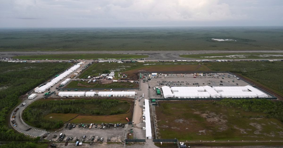 An aerial image of "Alligator Alcatraz" is taken in Ochopee, Florida, on July 4.
