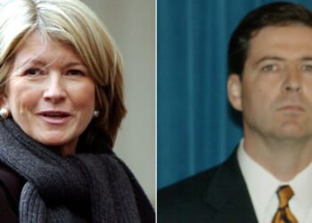 Martha Stewart, left, arrives in court in a 2004 photo after being indicted on charges brought by then-U.S. attorney James Comey, right.