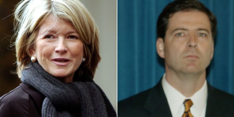Martha Stewart, left, arrives in court in a 2004 photo after being indicted on charges brought by then-U.S. attorney James Comey, right.