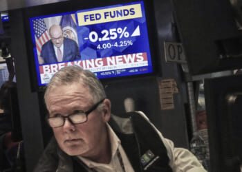 Trader Michael Conlon works on the floor of the New York Stock Exchange as the rate decision of the Federal Reserve is announced on Wednesday, Sept. 17, 2025.