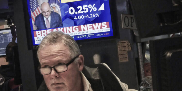 Trader Michael Conlon works on the floor of the New York Stock Exchange as the rate decision of the Federal Reserve is announced on Wednesday, Sept. 17, 2025.