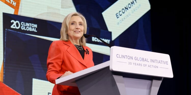 Hillary Clinton speaks onstage during the Clinton Global Initiative 2025 Annual Meeting at New York Hilton Midtown on Sept. 25, 2025, in New York City.