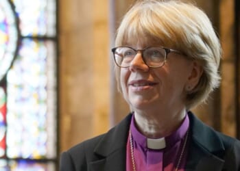Sarah Mullally, the new Archbishop of Canterbury, poses for pictures inside Canterbury Cathedral in Canterbury, England, on Oct. 3.