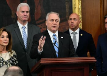 House Majority Leader Steve Scalise speaks during a press conference with Speaker of the House Mike Johnson and members of House Republican leadership at the U.S. Capitol in Washington, D.C., on Oct. 29, 2025.