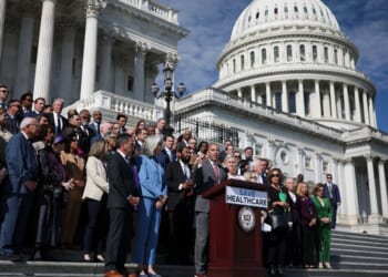 House Minority Leader Hakeem Jeffries, a New York Democrat, gives remarks at a news conference on the government shutdown outside the U.S. Capitol in Washington, D.C.