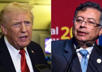 President Donald Trump, left, is continuing his war on South American drugs, calling Colombian President Gustavo Francisco Petro Urrego, right, an "illegal drug dealer" on Truth Social and cutting off U.S. funding to the country.