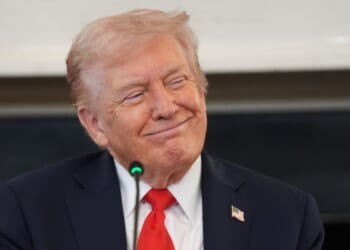 President Donald Trump smiles during a meeting Wednesday at the White House in Washington, D.C.