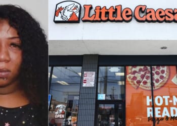 Breanna Haynes, left, was arrested after she caused $1,000 worth of damage at a Little Caesars in Louisville, Kentucky, in January.