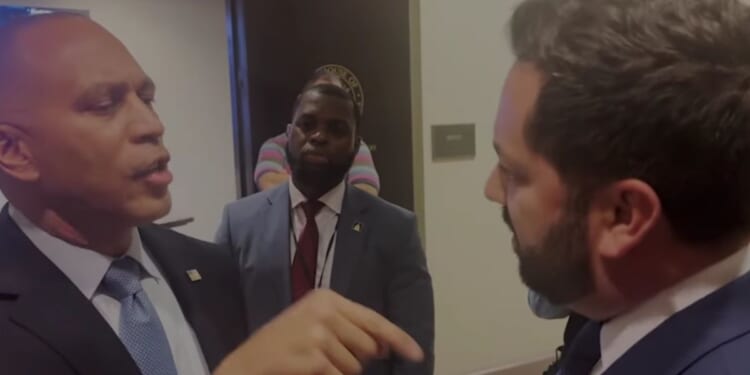 House Minority Leader Hakeem Jeffries was confronted by Rep. Mike Lawler on Wednesday.