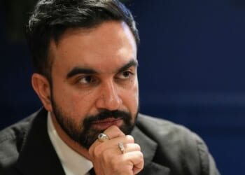Democratic mayoral nominee for New York City Zohran Mamdani looks on int eh green room before a mayoral debate in Rockefeller Center on Oct. 16, 2025 in New York City.