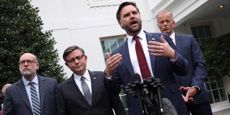 Vice President J.D. Vance delivers remarks following a meeting with Congressional Democrats and President Donald Trump at the White House on Sept. 29, 2025, in Washington, D.C.