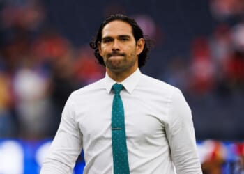 Mark Sanchez former NFL quarterback on the field during a game between the San Francisco 49ers and the Los Angeles Rams at SoFi Stadium on September 17, 2023 in Inglewood, California.