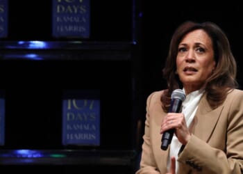 Former Vice President Kamala Harris speaks at the Wiltern Theatre on Sept. 29, 2025, in Los Angeles, California.