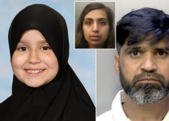 Sara Sharif, 10, left, reportedly died at the hands of her father, Urfan Sharif, right, and her stepmother, Beinash Batool.