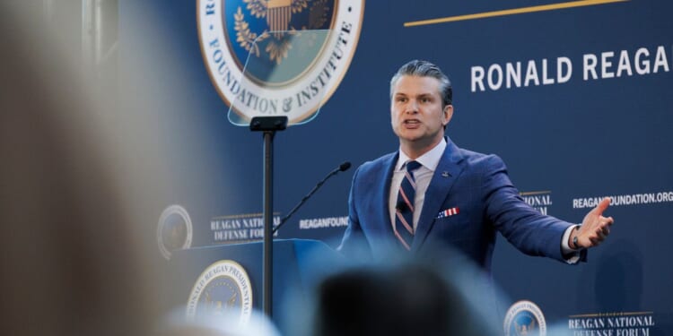 Secretary of Defense Pete Hegseth speaks at the Reagan National Defense Forum on Dec. 6, 2025 at the Ronald Reagan Presidential Library in Simi Valley, California.