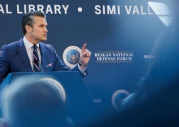 Secretary of War Pete Hegseth speaks at the Reagan National Defense Forum on Dec. 6, 2025 in Simi Valley, California.