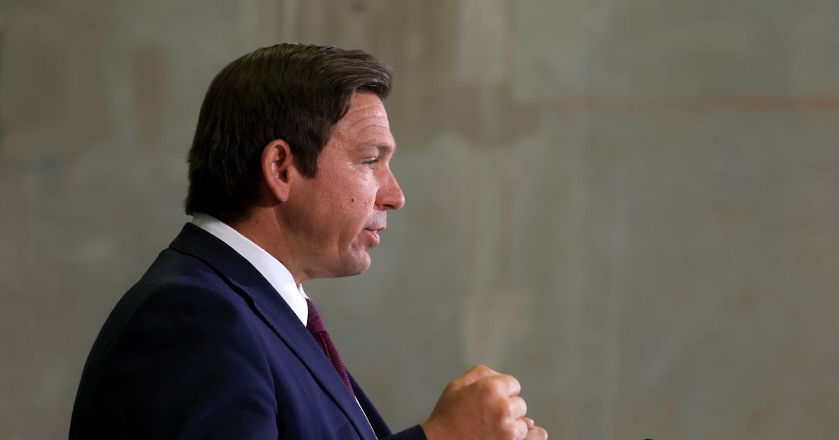 Florida Gov. Ron DeSantis speaks during a press conference held at the ICE Enforcement and Removal Operation office on May 1, 2025, in Miramar, Florida.