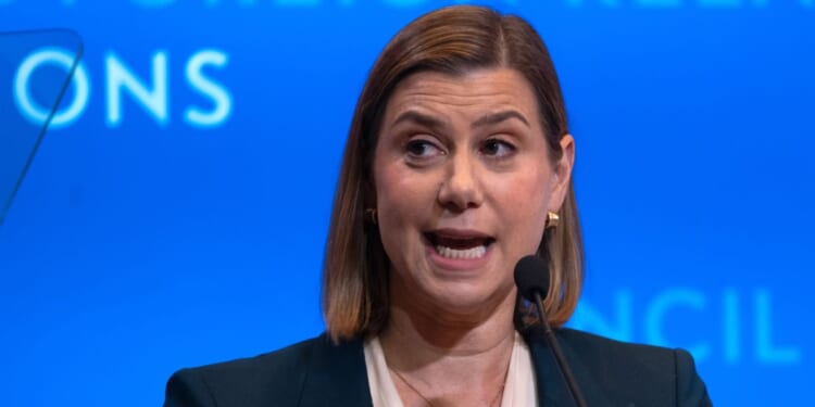 Sen. Elissa Slotkin, a Democrat from Michigan, delivers a speech on national security at the Council of Foreign Relations on Sept. 5, 2025, in New York City.
