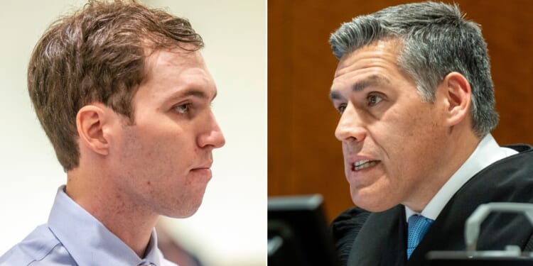 Fourth District Court Judge Tony Graf, right, ordered the release of a transcript -- with some redactions -- from an Oct. 24 closed-door hearing concerning the case against Tyler Robinson, left, accused of shooting conservative Christian speaker Charlie Kirk Sept. 10.