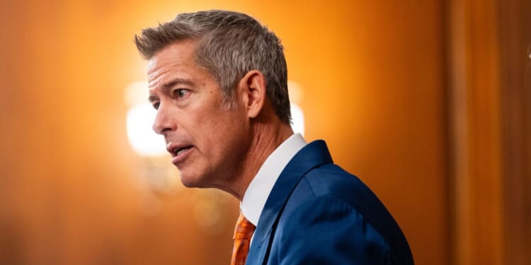 Secretary of Transportation Sean Duffy during a news conference on air traffic controller pay and the government shutdown at the U.S. Capitol on Oct. 23, 2025, in Washington, D.C.