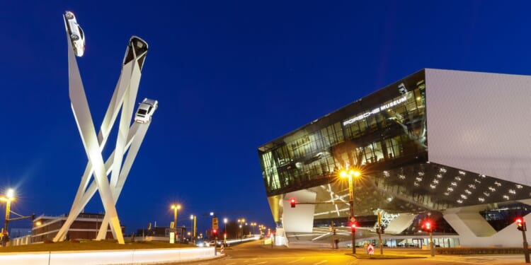 Porche museum headquarters in Stuttgart, Germany on March 2, 2021.