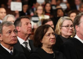 Chief Justice of the United States John Roberts, Justice Elena Kagan, and Justice Brett Kavanaugh attend President Donald Trump's address to a joint session of Congress at the U.S. Capitol on March 4, 2025, in Washington, D.C.