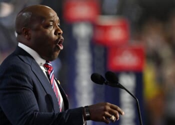 Rep Wesley Hunt speaks on stage during the first day of the Republican National Convention at the Fiserv Forum on July 15, 2024, in Milwaukee, Wisconsin.