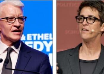 CNN's Anderson Cooper, left; and MS NOW's Rachel Maddow, right.