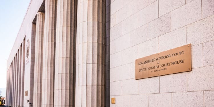 A view along the side of the United States Court House, the location of the Los Angeles Superior Court.