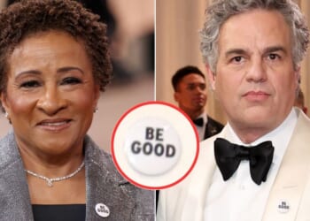 Wanda Sykes, left, and Mark Ruffalo were among the celebrities wearing anti-ICE pins during Sunday's Golden Globe Awards.