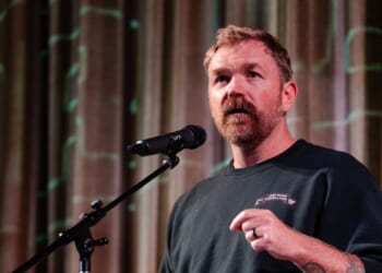 U.S. Senate candidate Graham Platner speaks at a town hall at the Leavitt Theater on Oct. 22, 2025, in Ogunquit, Maine.