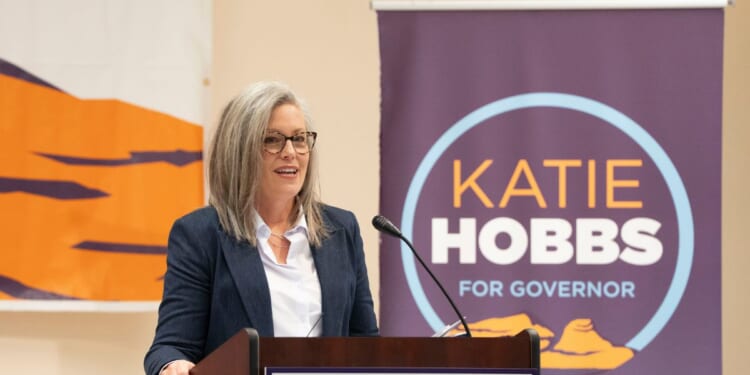 Arizona Gov. Katie Hobbs speaks during her "Arizona First" rally at El Rio Center on Nov. 1, 2025, in Tucson, Arizona.