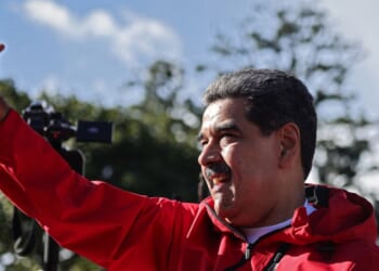 President Nicolás Maduro of Venezuela greets his supporters during a rally to commemorate Indigenous Resistance Day on Oct. 12, 2025, in Caracas, Venezuela.