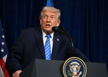 President Donald Trump speaks during a press conference with Ukrainian President Volodymyr Zelenskyy following talks at Trump's Mar-a-Lago residence in Palm Beach, Florida, on Dec. 28, 2025.