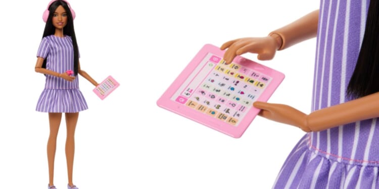 The autistic Barbie comes with headphones to cancel noise and a simulated computer tablet used for communication.