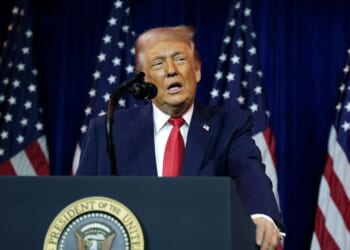 President Donald Trump addresses a House Republican retreat at the John F. Kennedy Center for the Performing Arts on Jan. 6, 2026, in Washington, D.C.