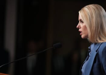 Attorney General Pam Bondi speaks during a news conference on the Jan. 6 pipe bomber at the Department of Justice on Dec. 4, 2025, in Washington, D.C.