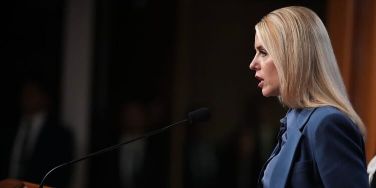Attorney General Pam Bondi speaks during a news conference on the Jan. 6 pipe bomber at the Department of Justice on Dec. 4, 2025, in Washington, D.C.