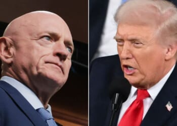 Sen. Mark Kelly, left, an Arizona Democrat, was unable to say anything positive about President Donald Trump's State of the Union speech. He couldn't even agree to Trump's challenge to affirm that the government's first duty is to protect the interests of U.S. citizens, rather than illegal aliens.