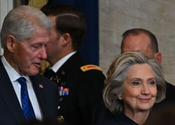 Former President Bill Clinton and former Secretary of State Hillary Clinton arrive at the 60th inaugural ceremony where Donald Trump was sworn in as the 47th president on Jan. 20, 2025, in the U.S. Capitol Rotunda in Washington, D.C.