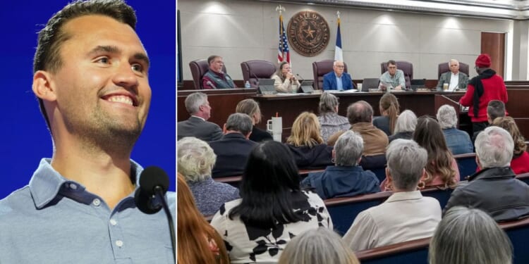 A county commission in Texas tabled the notion of renaming a section of highway after slain conservative icon Charlie Kirk, left. after some liberals showed up to complain.