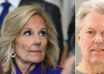 William Stevenson, right, ex-husband of former first lady Jill Biden, left, is being held in connection with the murder of his wife.