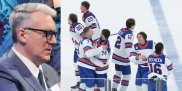 Former sports broadcaster Keith Olbermann, left, heaped scorn on the USA men's hockey team for accepting President Donald Trump's invitation.