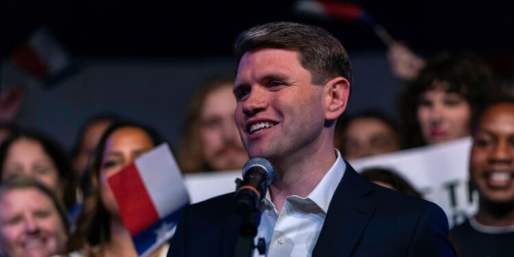 Texas Senate candidate James Talarico addresses supporters on primary election night on March 3, 2026, in Austin, Texas.