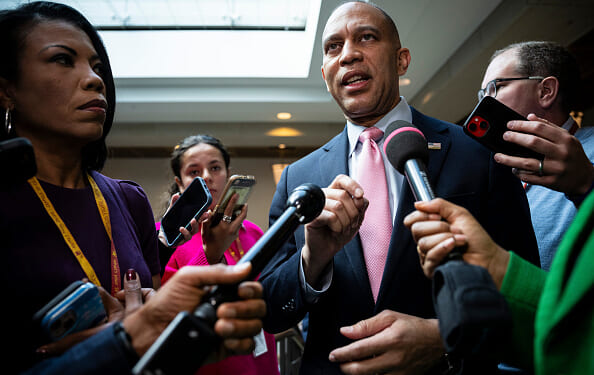 House Minority Leader Hakeem Jeffries (D-NY) speaks to the press on November 12, 2025.