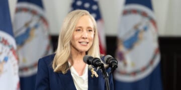 Virginia Gov. Abigail Spanberger delivers the Democratic response to President Donald Trump's State of the Union address on Feb. 24, 2026, in Williamsburg, Virginia.