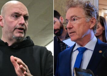 Sen. John Fetterman, left, a Pennsylvania Democrat, crossed the aisle to vote with Republicans against the resolution, while GOP Sen. Rand Paul of Kentucky, right, joined Democrats in voting for it.